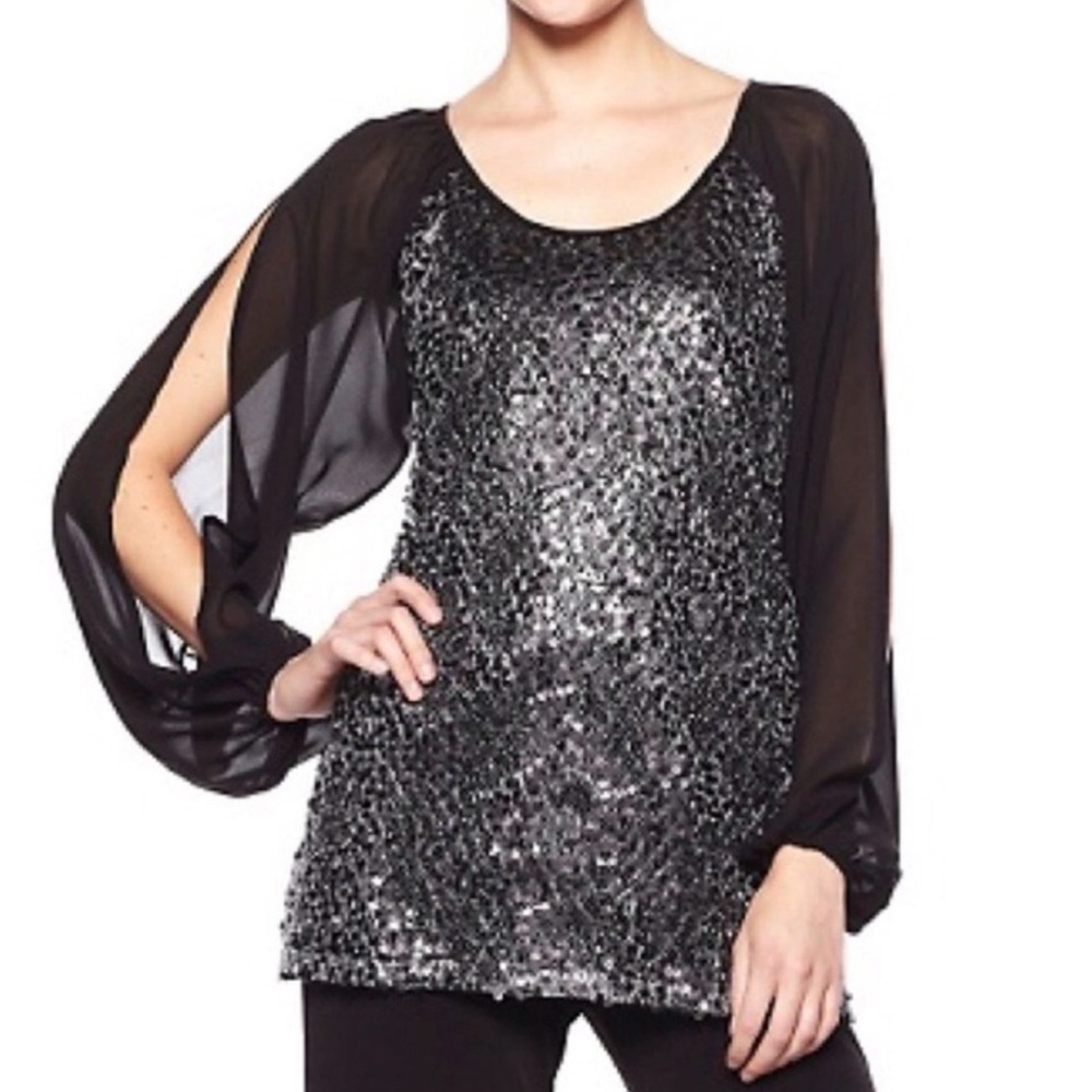 American Glamour Badgley Mischka Sequin Black Top size medium